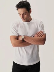 Buck Mason white slub curved hem tee shirt size SM new