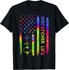 American USA Flag 911 Dispatcher Vintage Tie Dye Rainbow T-Shirt