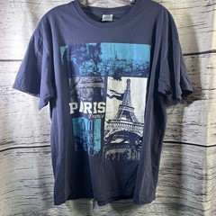 Paris France Shirt Souvenir Blue Label Blue Graphic Tee Size XL