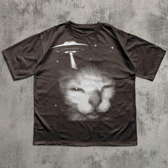 Y2K Alien Cat T Shirt 2000s Vintage Graphic Tee Retro Cat Lover Gift