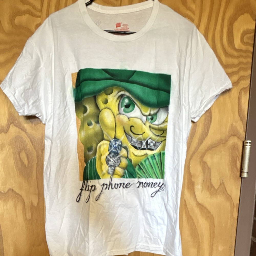 Hanes ComfortSoft T-Shirt Mens L/G White SpongeBob custom airbrush