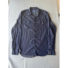 Lucky Brand Shirt Mens XL Navy Blue Slim Fit Collared Long Sleeve Snap Button-Up
