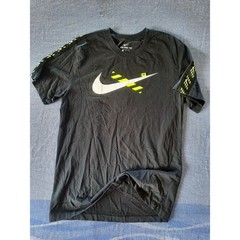 Nike Mens Graphic T-Shirt Black Neon Green Swoosh Big Logo Tape Sleeve Medium