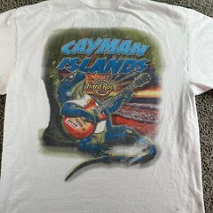 Hard Rock Cafe Caymen Islands Shirt Mens Large White Blue Iguana Short Sleeve