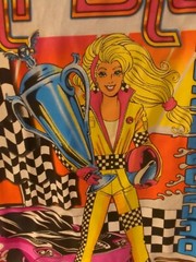 BARBIE Adult T Shirt Racing Phenomenal Short Sleeve White W Bold Graphic Size M