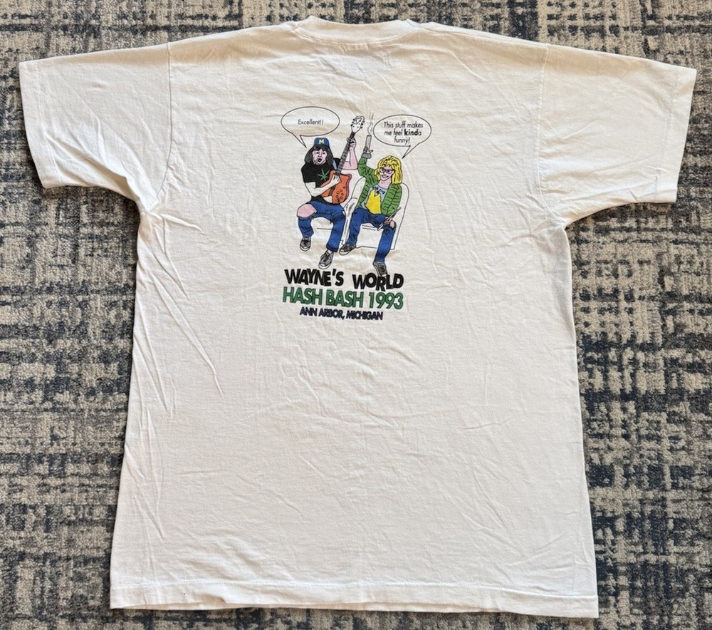 Vintage 1993 Ann Arbor Hash Wayne’s World Party On! T Shirt Sz XL Weed Tee Movie