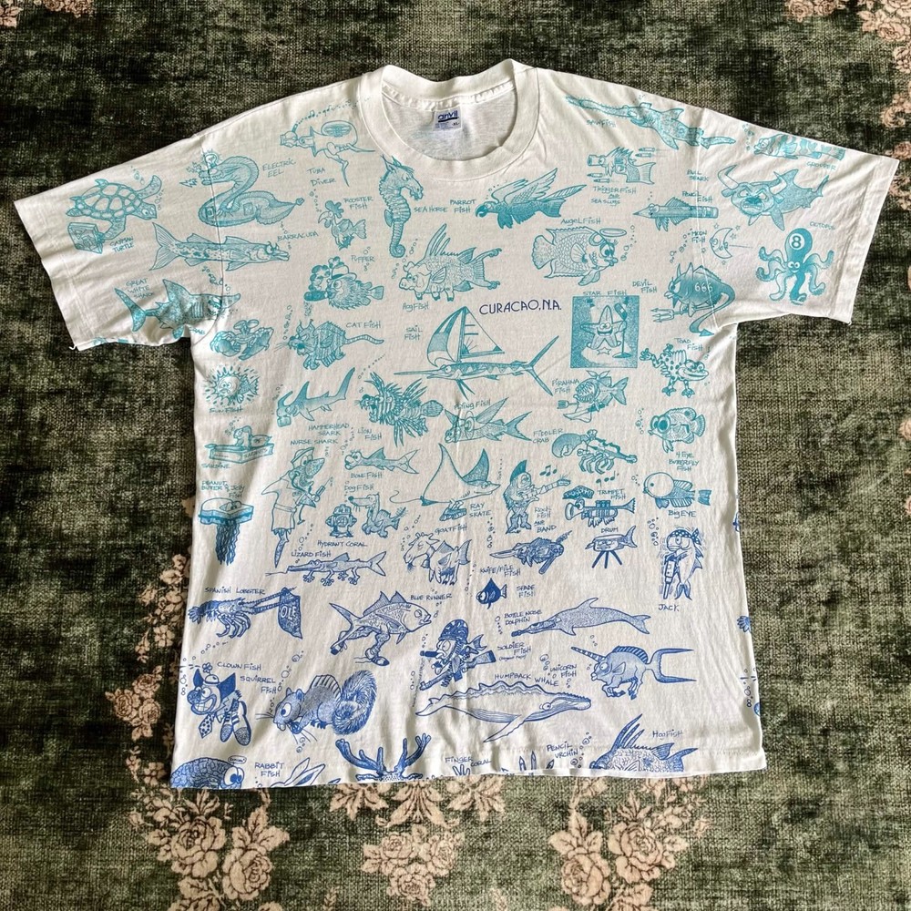 Vintage Curacao Funny Fish AOP 90s Shirt