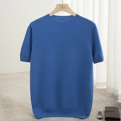 Spring Summer Men’s Short Sleeved Pure Wool T-Shirt Sweater O-neck Solid Color L