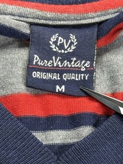 Pure Vintage 80s Striped V Neck T Shirt Mens Medium Gray Blue Red Retro skater