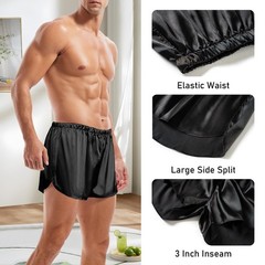 GENEMEN Mens Satin Boxers 3 Inch Inseam Silk Shorts Sexy Large, Black