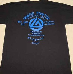 Gracie Fighter BJJ Brazilian Jiu Jitsu T-shirt Tee MMA 2 sided blue