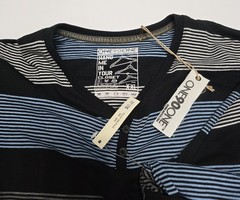 One90One Men’s Striped Henley T Shirt Blue Black Gray XXL Casual Short Sleeve