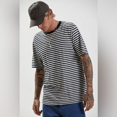 Afends Striped Tee Hemp Stripe Retro Fit T-Shirt – Black Size XS Natural Organic