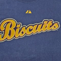 Majestic Montgomery Biscuits Shirt Mens M Navy Good Evan Longoria 6 MiLB Tee