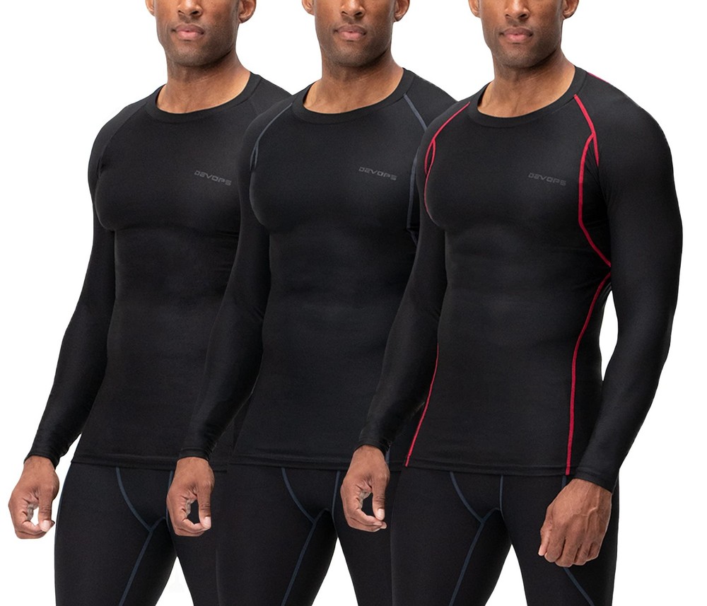 DEVOPS 3 Pack Men’s UPF 50+ Long Sleeve Compression Shirts Quick Dry, Cool Gear