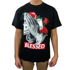 Blessed Red Roses Praying Hands Money Printed Tee, 100 % Cotton T-Shirt new