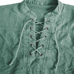 Men Fashion Casual Shirt Retro Pure Color Stand-Up Long Sleeve Collar Top