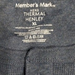 Members Mark Thermal Henley Mens XL Long Sleeve Waffle Knit Shirt Blue NWT