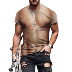 Men Short Sleeve Casual TShirt Fake Muscle Print Fashion Tops for Occasion