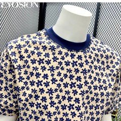 Men’s Floral Print Short Sleeve Cotton T-Shirt Casual Retro Round Neck Tee