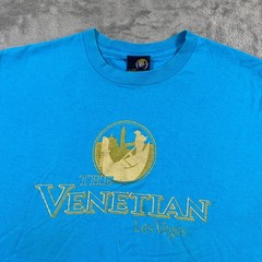 Vintage 90s The Venetian Las Vegas T Shirt Mens L Blue Made in USA Single Stitch