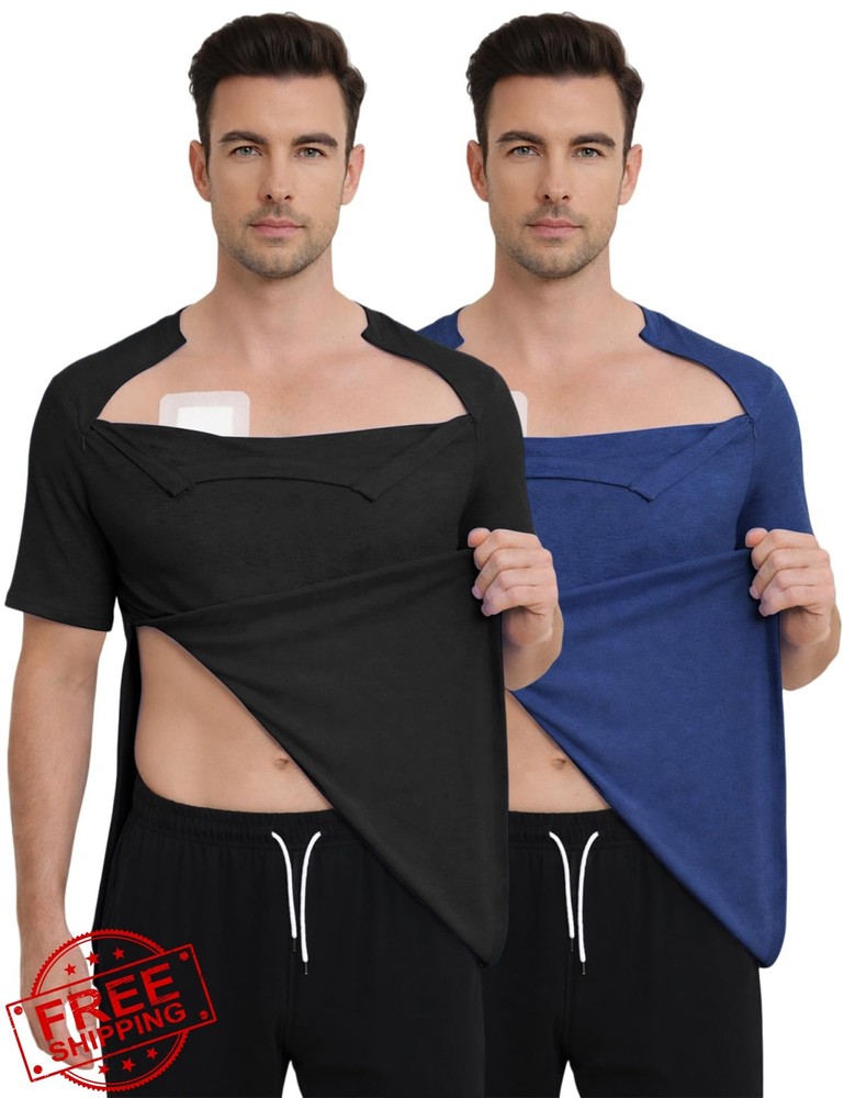 Mens Chemo Port Shirt Dual Side Zippers Dialysis Adaptive Clothing