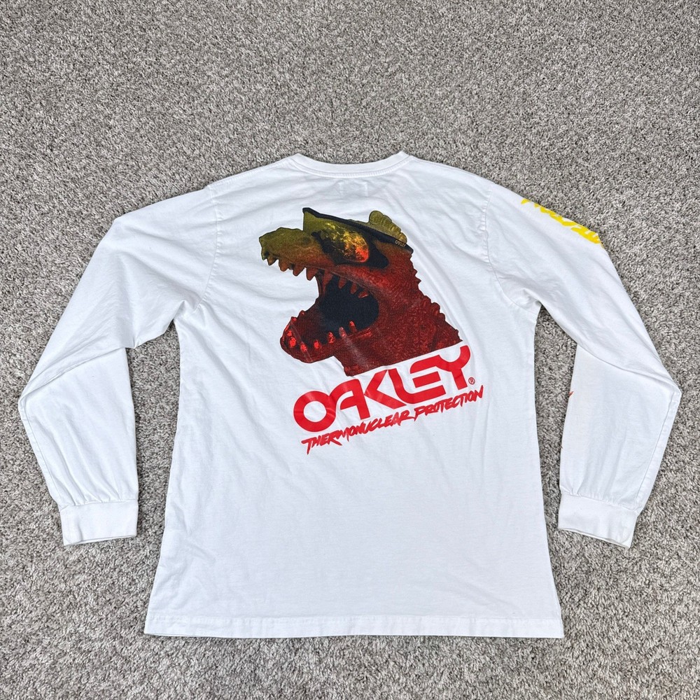 Oakley Shirt Mens XL White Thermonuclear Protection Dinosaur Skate Long Sleeve