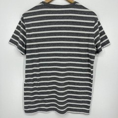 American Eagle Mens Striped T-Shirt Grey White Eagle Logo Short Sleeve Size M