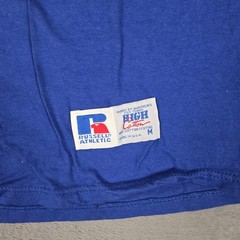 Russell Athletic High Cotton T-Shirt Mens Mediun Blue Solid Pocket USA Made Vtg