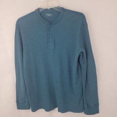 MERONA Mens Shirt Sz XL Henley Thermal Waffle Knit BLUE Faded Grunge Y2K
