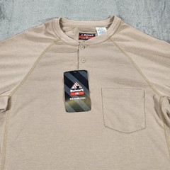 Bulwark FR Shirt Mens Medium Beige Henley Flame Resistant CAT 2 2112 Workwear
