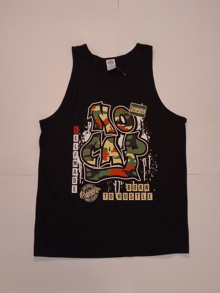 No Cap Men’s Tank Top Black Logo Born To Hustle Size L