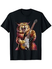 Funny Rock Music Guitar Rock and Roll Cat Playing Guitar Graphic T-Shirt