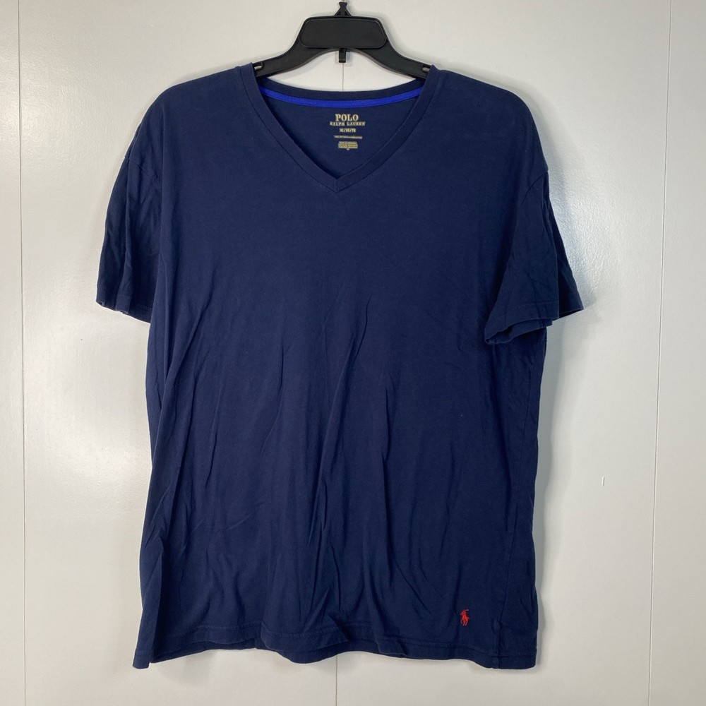 Polo Ralph Lauren Mens V Neck T Shirt XL XG TG Navy Blue Red Embroidered Pony