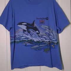 VINTAGE Sea World: Aurora, Ohio USED Shirt (L, Blue, Wrap Around, Single Stitch)