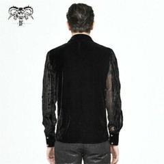Gothic Punk Irregular Striped Velvet Pleated Tops Basic Style Slim Men Shirts