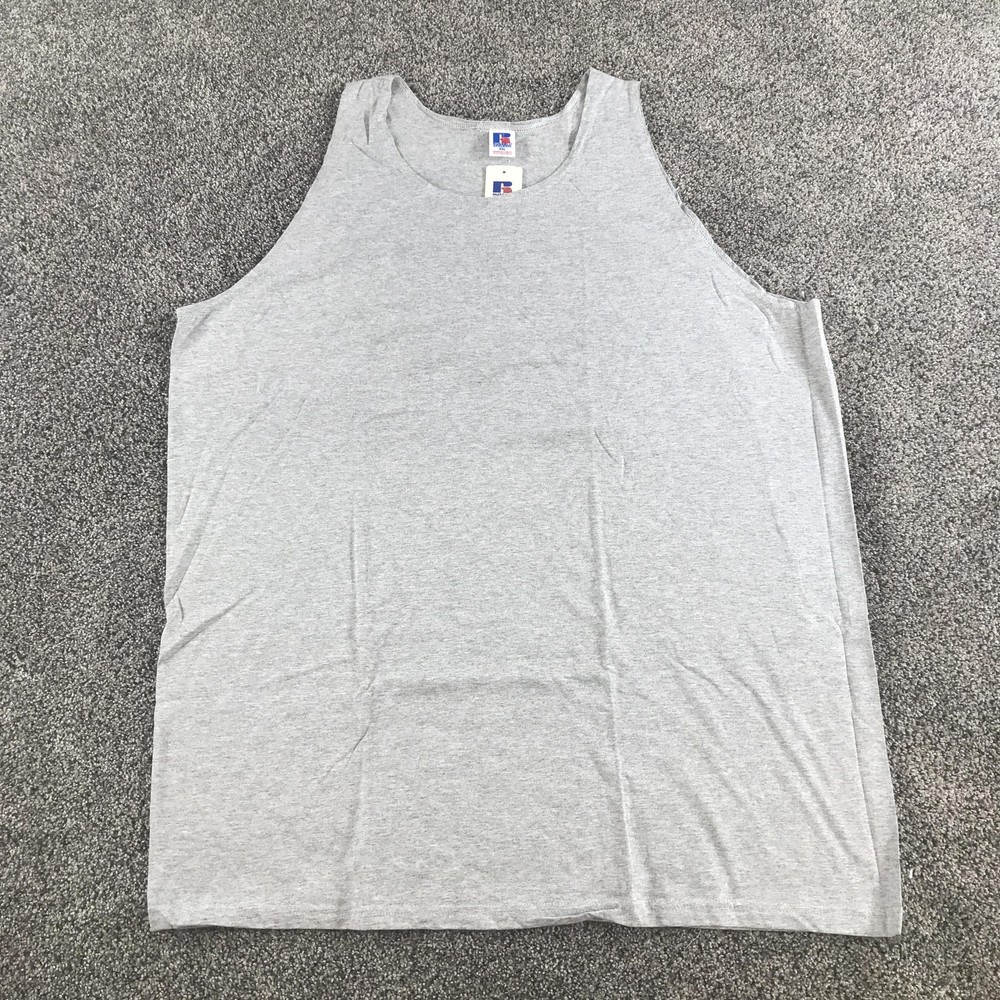 Vintage Russell Athletic Tank Top Mens 2XL Heather Gray Sleeveless Cotton Blend
