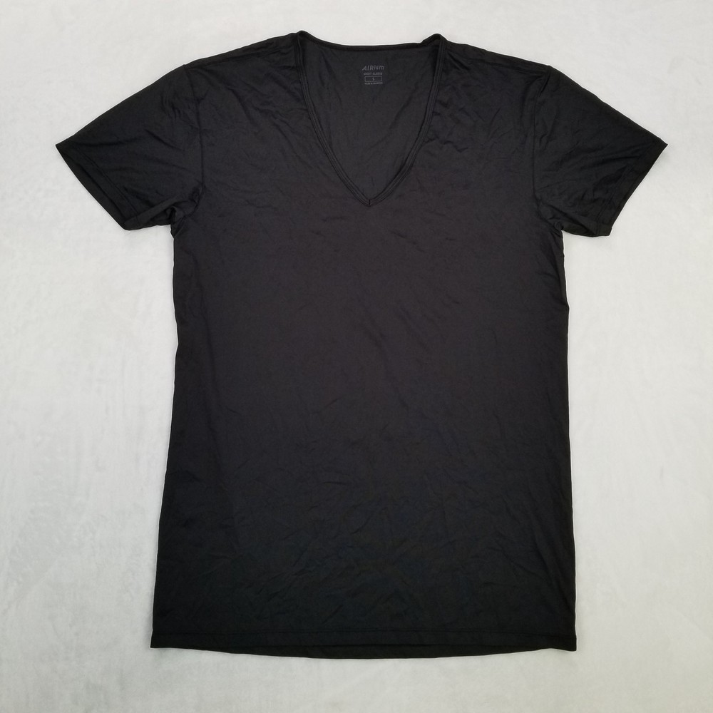 UNIQLO AIRism Men’s Small Black Stretch T-Shirt V-Neck Short Sleeve Casual