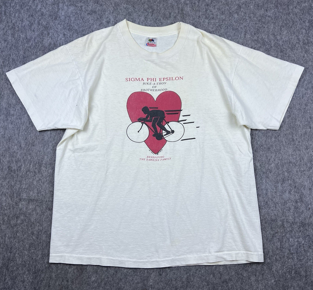 Vtg Sigma Phi Epsilon Men’s T-Shirt Bike-A-Thon Single Stitch USA 90’s Size XL