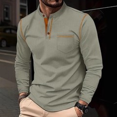 Mens Long Sleeved High-Grade T-shirts Standing Collar Formal Occasions Shirt Top