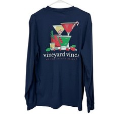 Vineyard Vines Size Medium Blue Making Spirits Bright Graphic Pocket T-Shirt