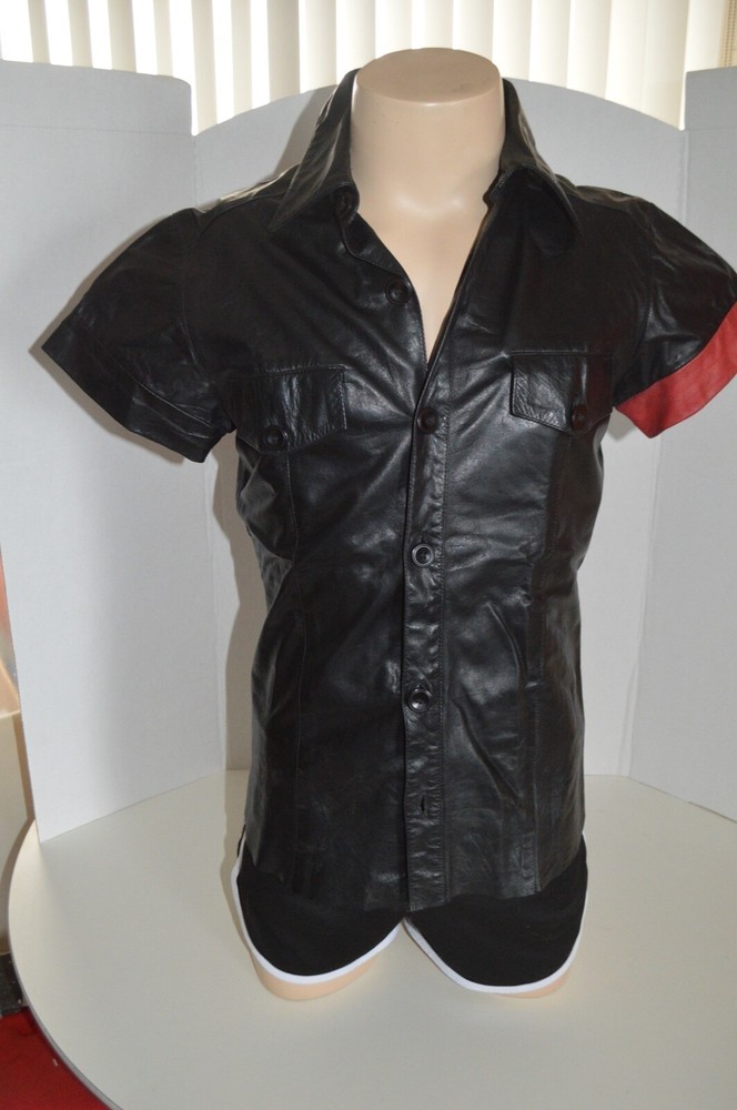 Rare Mens Vintage Tom of Finland Short Sleeved Leather Shirt Size S