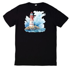 Watercolour Lighthouse Motif Cotton T-Shirt