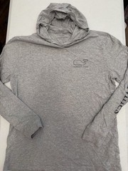 Men’s Vineyard Vines Gray Hooded Cotton Tee With Navy Whale Logo, Size S