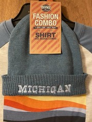 Mens Retro Long Sleeve Tee Size M With Matching Hat. Michigan Theme 80’s