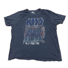 KISS Lucky Brand T Shirt Men XXL Gray Blue Music Rock Band Graphic Tee 2XL 50-52