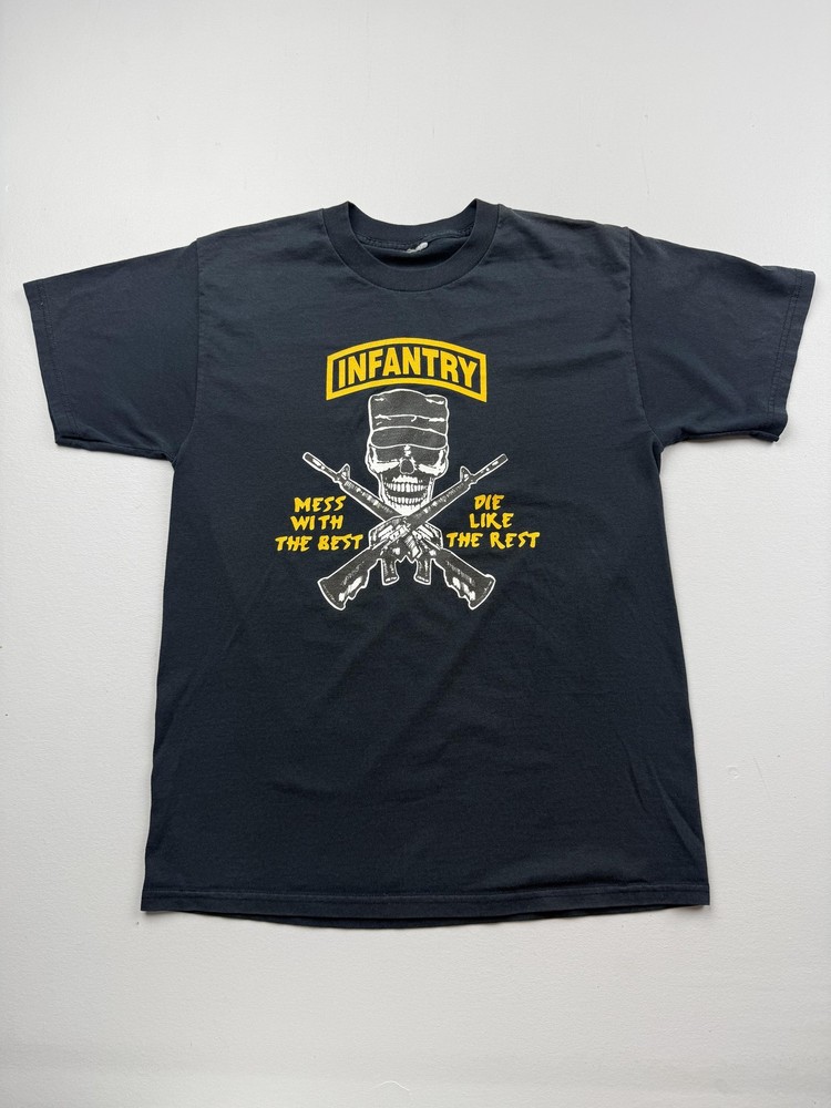 Infantry Shirt Mens Black Skull Rifles Graphic Tee Army Soldier Combat Read