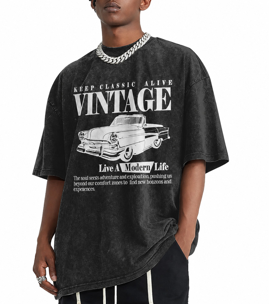 Mens Vintage Wash Retro T-Shirt Keep Classic Alive Graphic Streetwear Tee