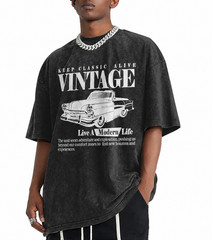 Mens Vintage Wash Retro T-Shirt Keep Classic Alive Graphic Streetwear Tee