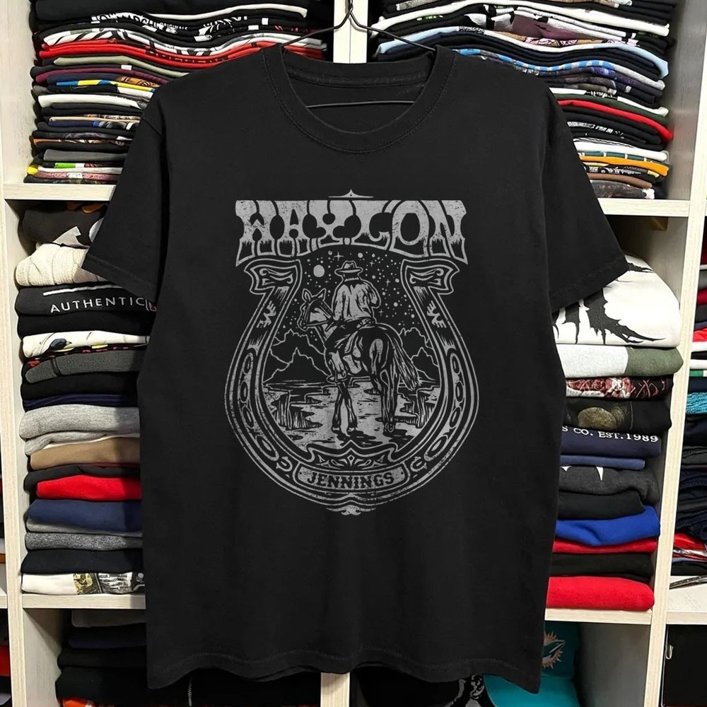 Waylon Jennings – Horseshoe Unisex Black Cotton T-shirt S-5XL